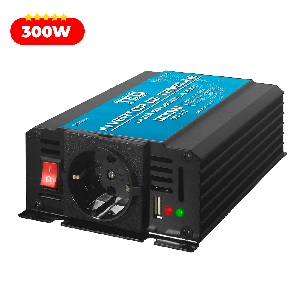 Invertor Auto 12V 220V 300W varf 600W Camion TED Electric cu sinusoida pura